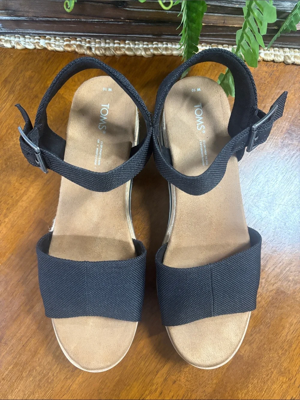 TOMS Black Women's Ankle-Strap Platform Sandals